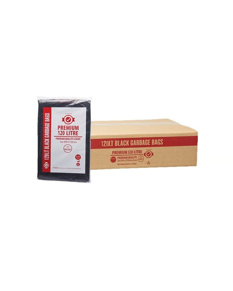 Heavy Duty Garbage Bags — Black, 120L (Box of 100)